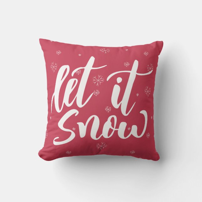 Cojín Decorativo Déjenlo que nieva caligrafía de copos de nieve roj (Anverso)