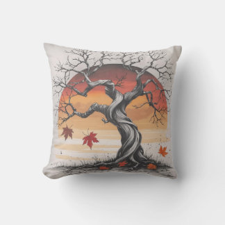 Cojín decorativo del árbol otoñal del atardecer