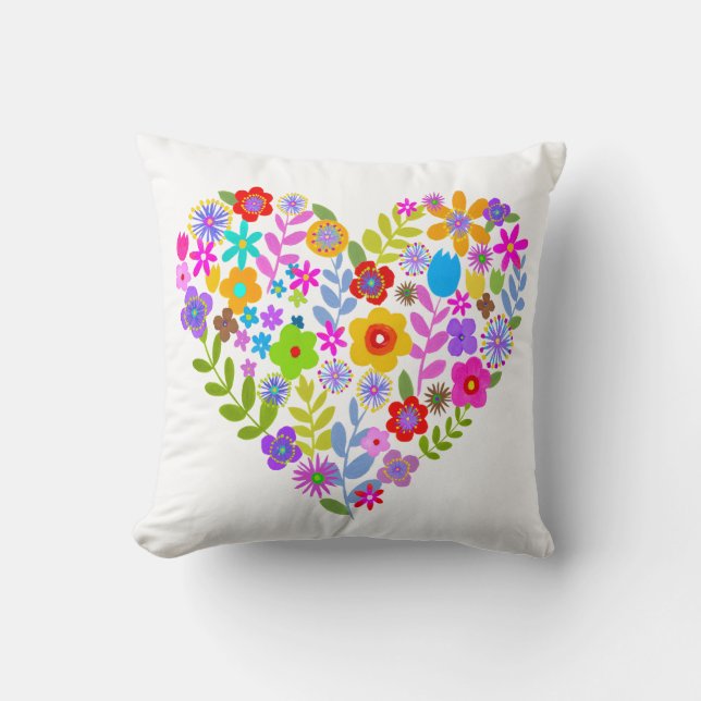 Cojín decorativo del corazón de Boho Wildflower (Anverso)