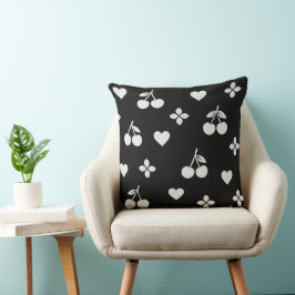 Cojín decorativo del corazón del cerezo blanco y n