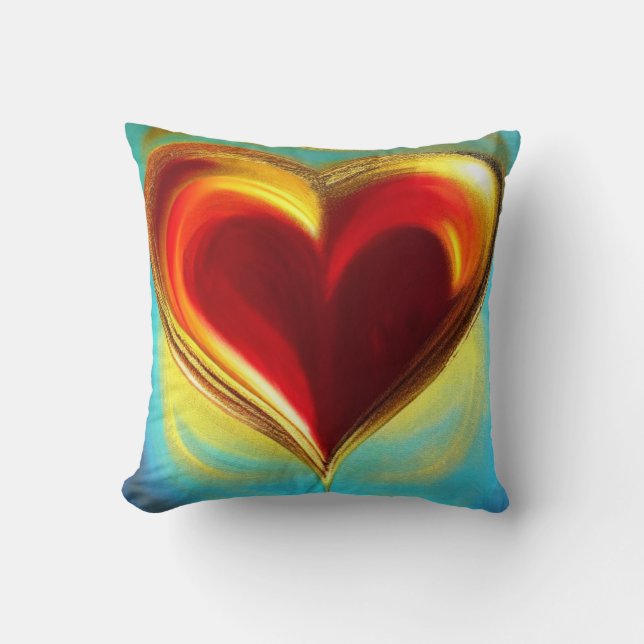Cojín decorativo del corazón rojo y dorado (Anverso)