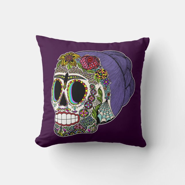 Cojín decorativo del cráneo del azúcar de Catrina (Anverso)