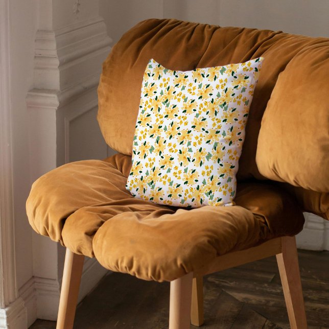 Cojín decorativo del jardín floral amarillo acuare (Yellow Watercolor Floral Garden Throw Pillow)