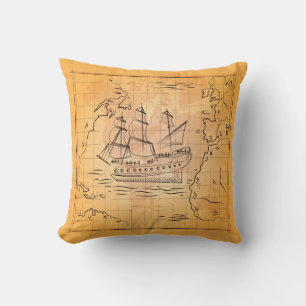 Cojín decorativo del Mapa del Tesoro de Vintage mu