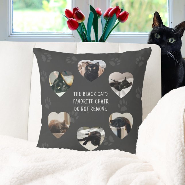 Cojín decorativo del marco del corazón del Collage (Does your cat have a favorite chair? Upload their photos & put this pillow on it (and do not remove))