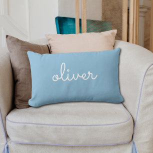 Cojín decorativo del nombre del bebé azul personal