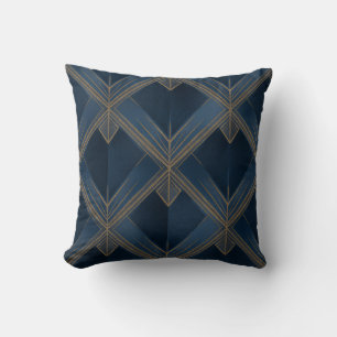 Cojín decorativo del patrón Art Deco 3 azul y dora