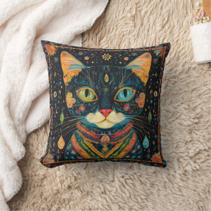 Cojín decorativo del patrón de gato negro Boho