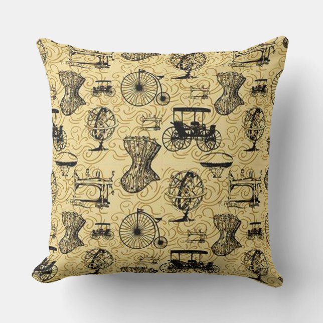 Cojín decorativo del patrón de Steampunk amarillo (Anverso)