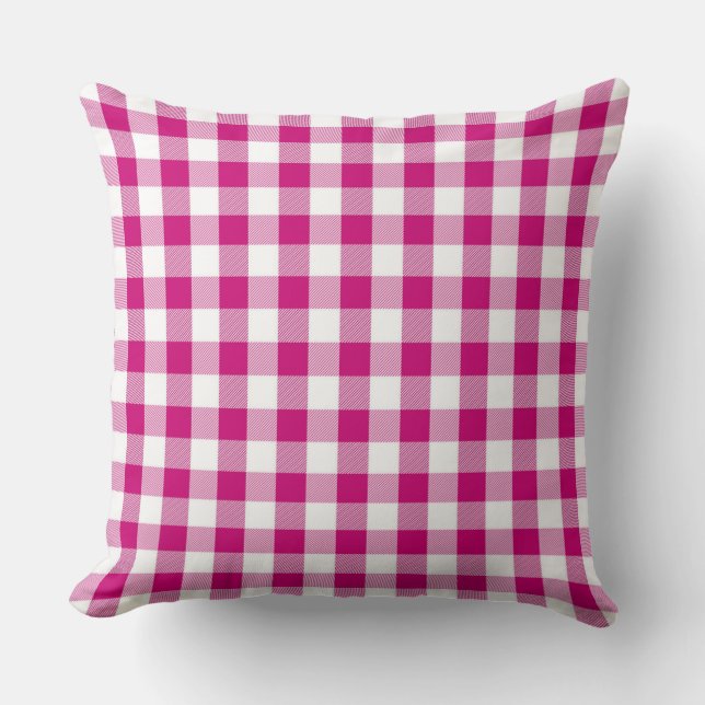 Cojín decorativo del patrón Magenta Gingham clásic (Anverso)