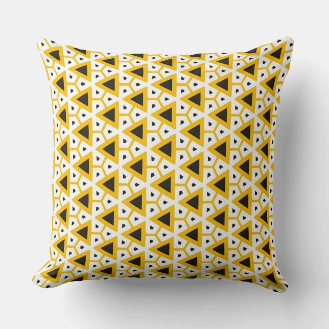 Cojín decorativo del patrón triangular amarillo y  (Anverso)