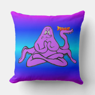 Cojín decorativo del pulpo de yoga azul neón claro