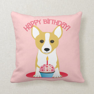 Cojín decorativo del rosa del cumpleaños del Corgi