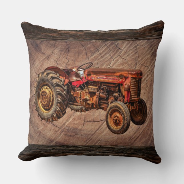 Cojín decorativo del Tractor Rojo Antiguo (Anverso)