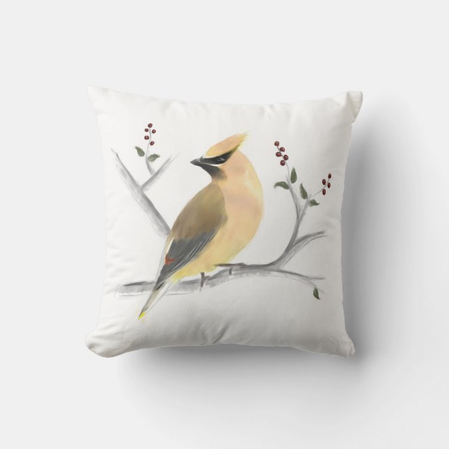Cojín decorativo del Waxwing de cedro de la (Anverso)