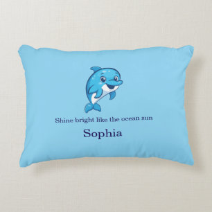 Cojín Decorativo Delfín Azul Feliz y Lindo Dibujo Animado Criatura 