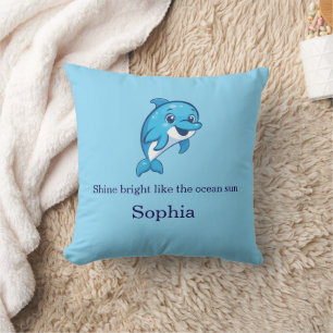 Cojín Decorativo Delfín de dibujos animados azul feliz lindo Criatu
