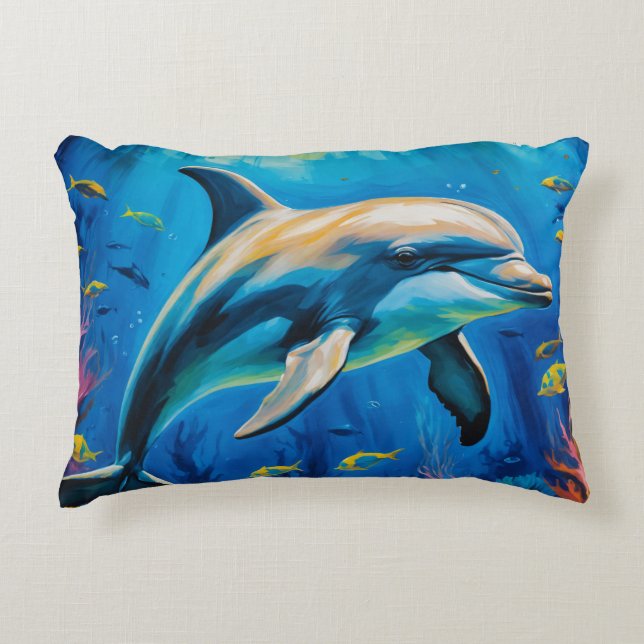 Cojín Decorativo Delfín de pintura de aceite (Anverso)