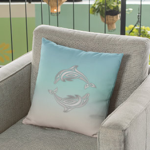 Cojín Decorativo Delfín de plata turquesa marítimo moderno