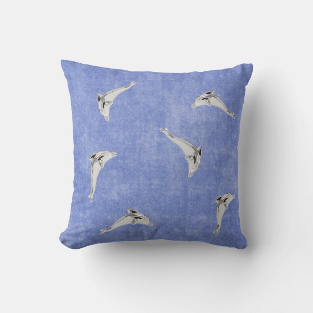 Cojín Decorativo Delfín de terciopelo azul pillow (Anverso)