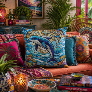 Cojín Decorativo delfín estilo vidrio emplomado