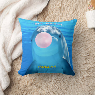 Cojín Decorativo Delfín Lindo Soplando Chicle, Nombre y Mensaje