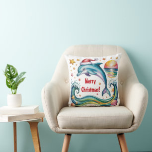 Cojín Decorativo Delfín navidad en paraíso tropical