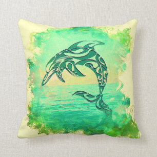 Cojín Decorativo Delfín verde que ríe y que salta el amortiguador
