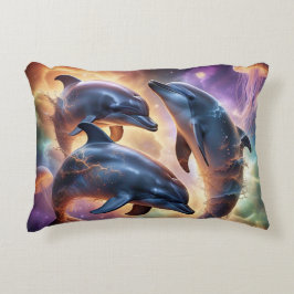 Cojín Decorativo Delfines cósmicos y medusas en el espacio