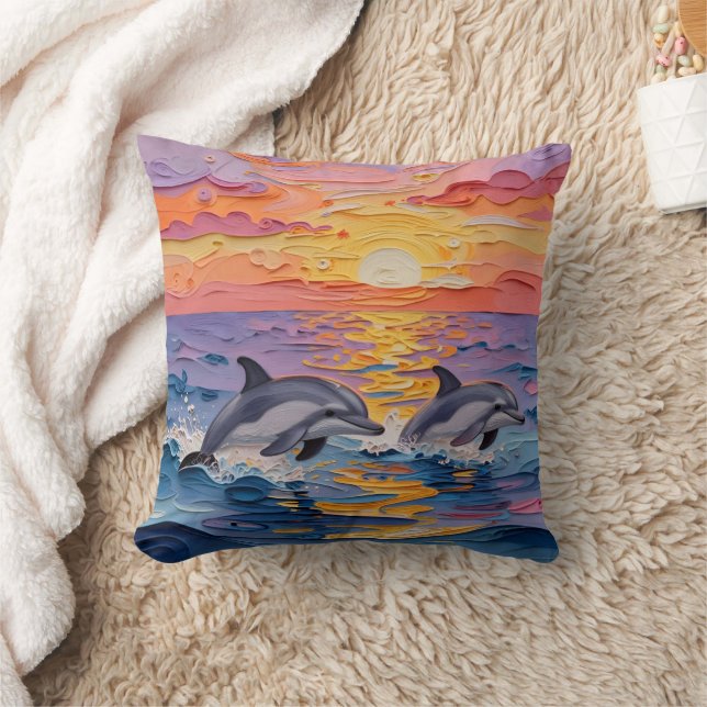 Cojín Decorativo Delfines Impasto y olas del océano   (Manta)