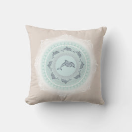 Cojín Decorativo Delfines Mandala Azul Pálido Beige Costero