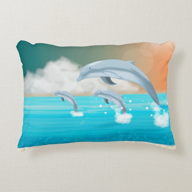 Cojín Decorativo delfines respirando en el océano (Anverso)