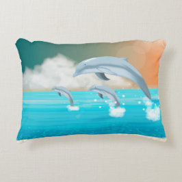 Cojín Decorativo delfines saltando en el océano      