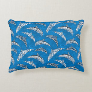Cojín Decorativo Delfines tribales de Hawái azul oceánico
