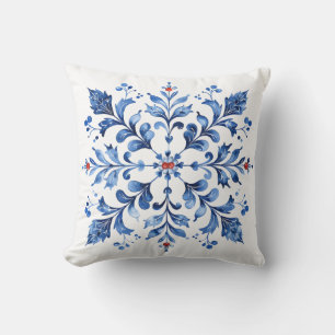 Cojín Decorativo Delft Azul Copo de Nieve Nórdico de Navidad