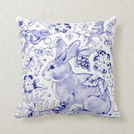 Cojín Decorativo Delft Blue Bunny Aves Conejo Dedham Elegant