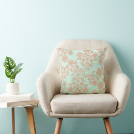 Cojín Decorativo Delicado Patrón Floral Mint Coral Verde Seamless