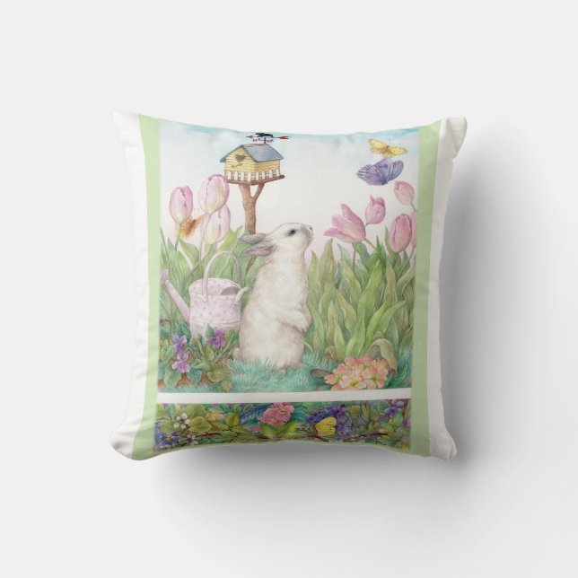 Cojín Decorativo Delicioso conejo con mariposa Tulip (Anverso)