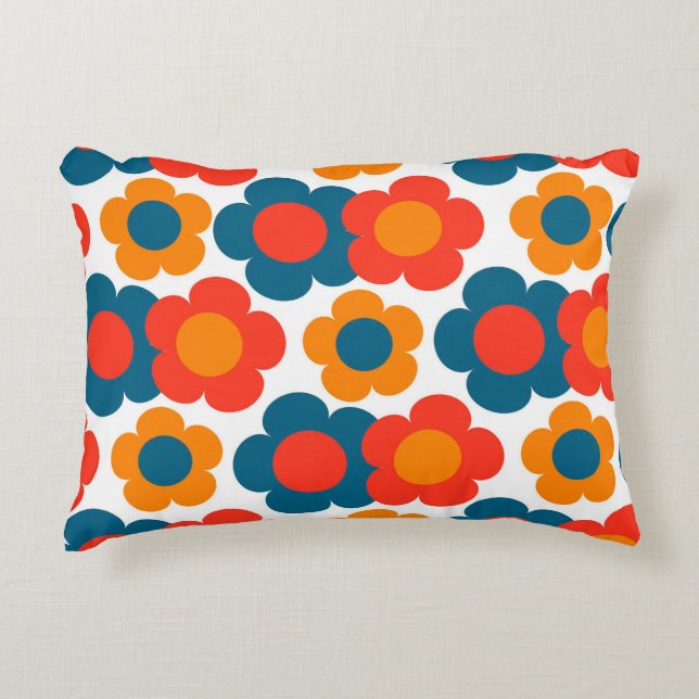 Cojín Decorativo Delicioso Retro Floral Azul y Naranja Alegre (Anverso)