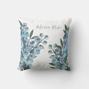 Cojín Decorativo Delphinium de jardín elegante acuarela floral azul