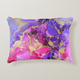 Cojín Decorativo Deluxe Purple Pink Gold Ink Flow. Liquid layers of