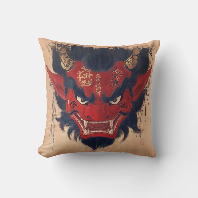 Cojín decorativo Demonio Oni de Japón (Anverso)