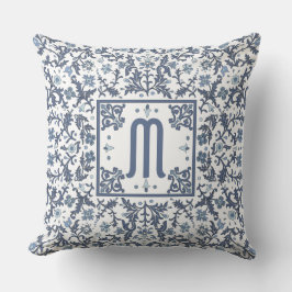 Cojín Decorativo Denim Azul Monograma Ornamentado