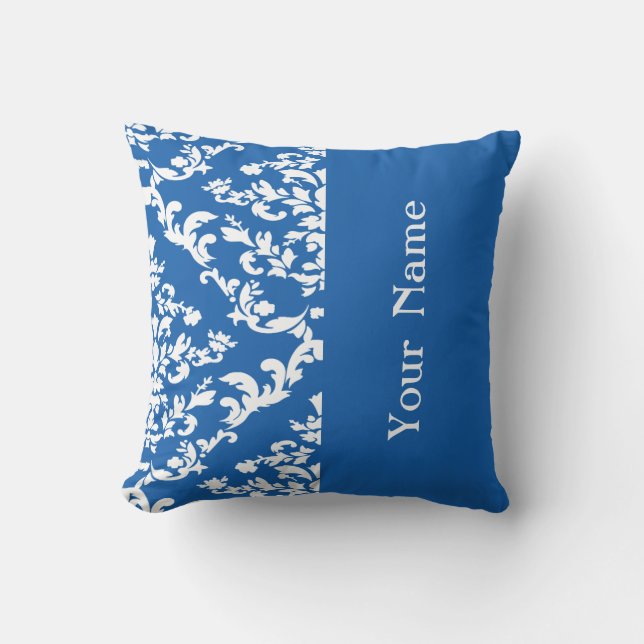 Cojín Decorativo Denim Blue Bold Damask con el nombre @ Emporiomoff (Anverso)