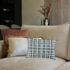 Cojín Decorativo Denim Blue Sage Green White Plaid Lumbar