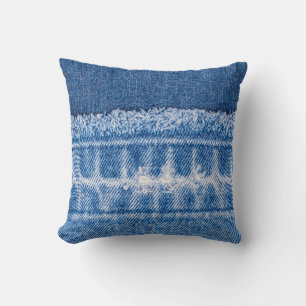 Cojín Decorativo Denim desgarrado: marco doble de jeans azules