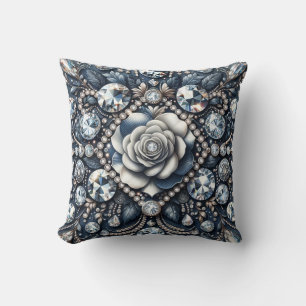Cojín Decorativo Denim & Diamonds Glam Bling Rosas Joyas