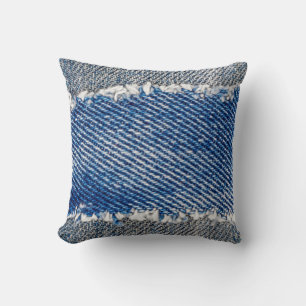 Cojín Decorativo Denim marco. Tejidos de denim despojados con borde