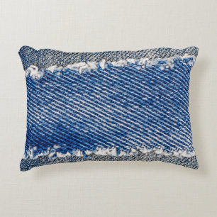 Cojín Decorativo Denim marco. Tejidos de denim despojados con borde