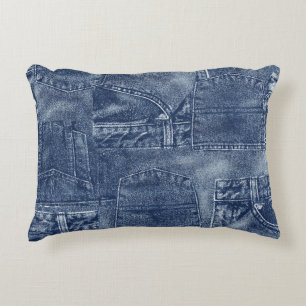 Cojín Decorativo Denim material en un patrón de bolsillo de mosaico